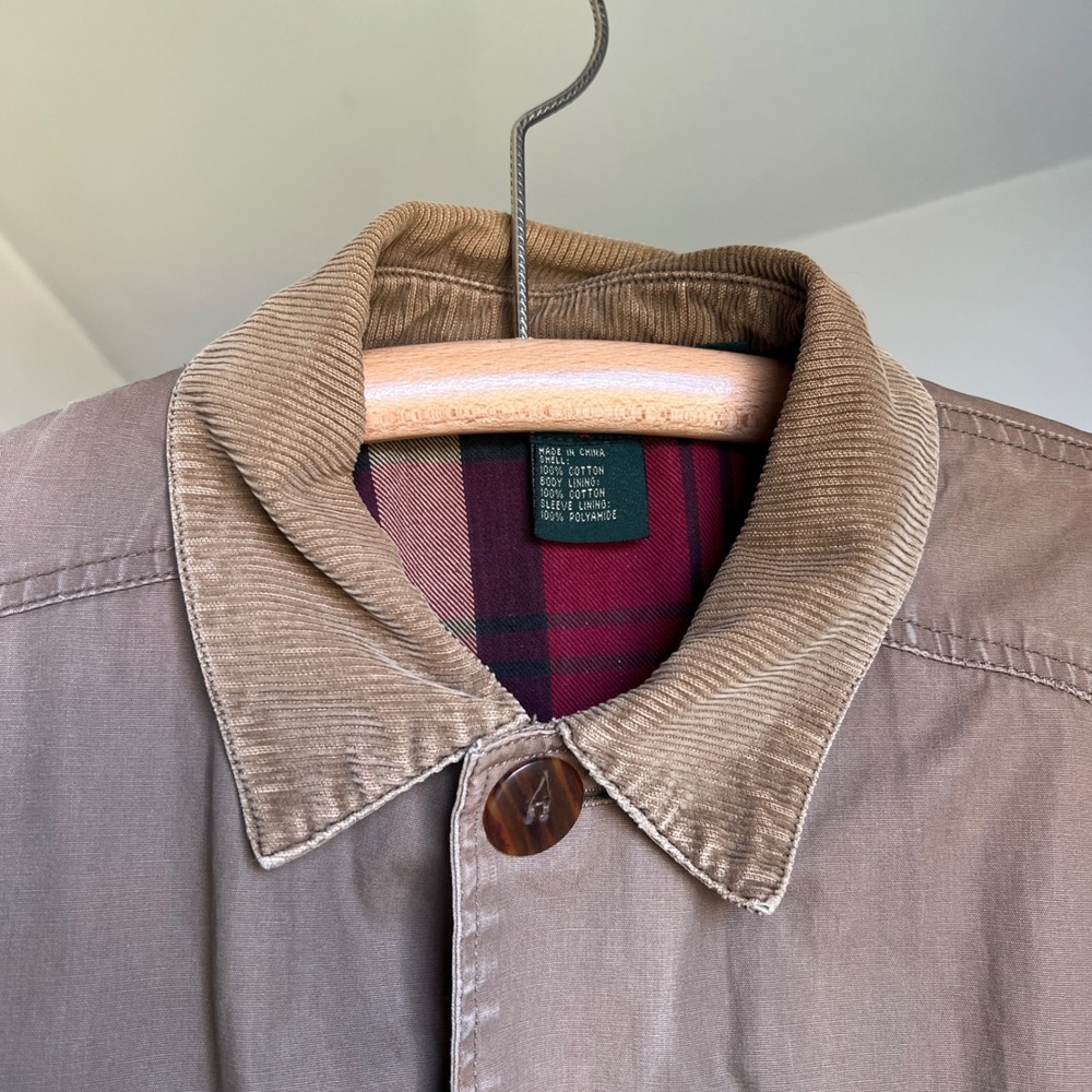 Vintage J.Crew Barn Jacket Small Tan Plaid Corduroy Collar Chore 90s Oarsman - Picture 4 of 8